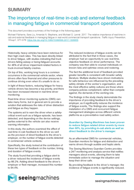 The importance of real-time in-cab and external feedback in managing fatigue in commercial transport operations